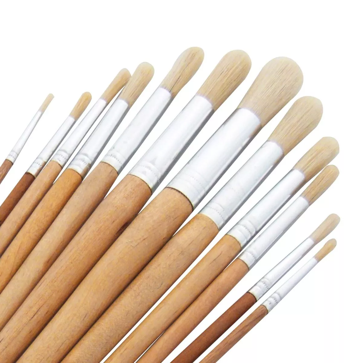 12PC LONG HANDLE WOODEN ROUND HEAD ARTIST PAINT BRUSH SETS Art Craft Brushes  NEW 5057502808165