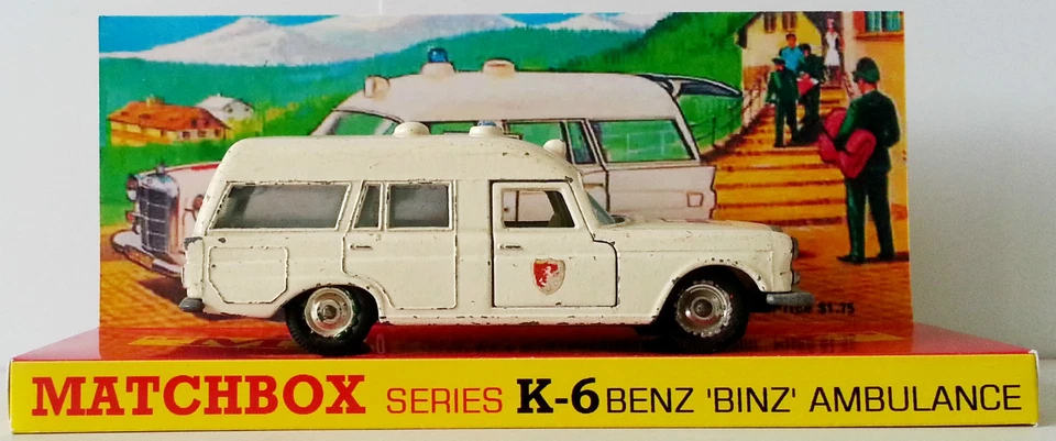 Ambulancia Lesney MATCHBOX Diecast KING SIZE K-6 BENZ BINZ y caja personalizada Display e Foto 2 de 4