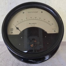 HUGE 9" antique 1910's ~BRASS MILLIVOLTS GAUGE~ vintage FRANKENSTEIN SCIENCE LAB