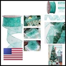 HUIHUANG Snowflake Sheer Wired Ribbon 2-1/2 x 50 Yards Teal