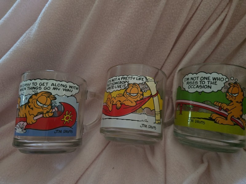Lot Of 3 1978 Garfield Glass Mugs From McDonald's.