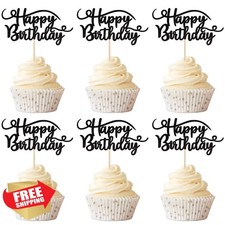 Rsstarxi Birthday Cupcake Toppers, Glitter Happy Birthday Picks, Black Cake D...