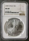 2000 $1 American Silver Eagle Dollar NGC MS69
