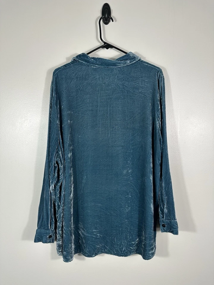 Soft Surroundings Top Women XL Blue Green Crushed Velvet Exposed Zipper - Image 2 of 4