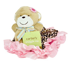 Carters Monkey Rattle Lovey Security Blanket Pink Cheetah Print Satin Trim 2012