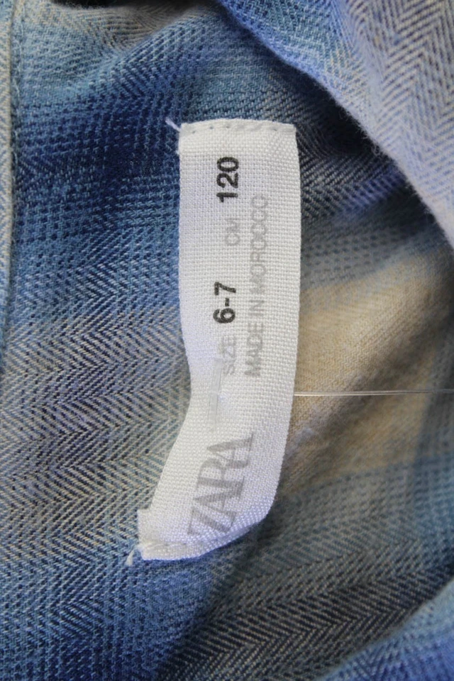 Top Zara Niñas Algodón Manga Larga Estampado a Cuadros Botón Azul Talla 6-7Y Foto 3 de 3