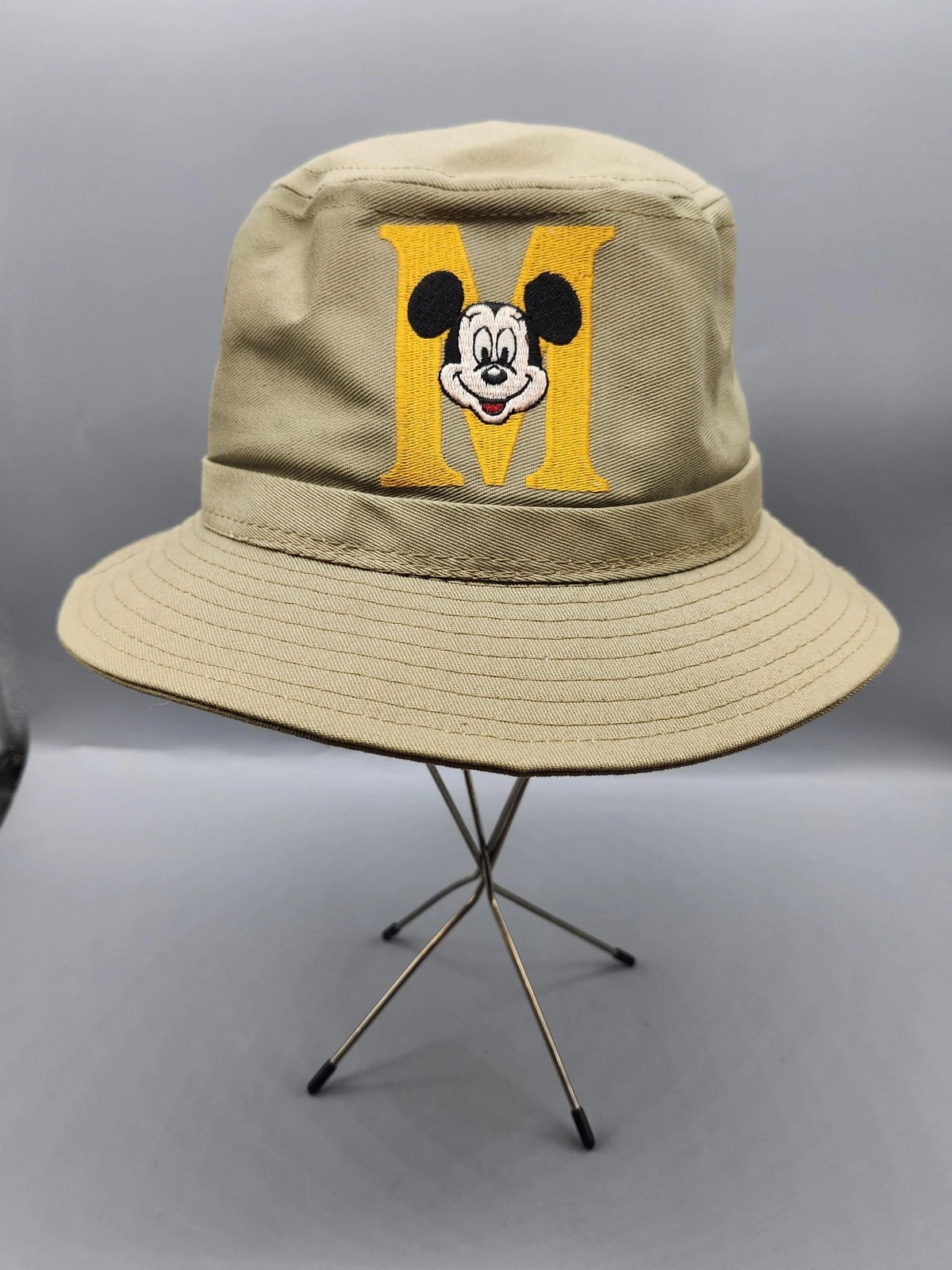 Disney Mickey Mouse Hat Bucket Fitted Mens Medium Beige Twill Wide Brim USA