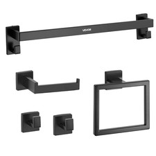 5-Piece 24in Towel Bar  Wall Mounted Set, Stainless Steel, Matte Black