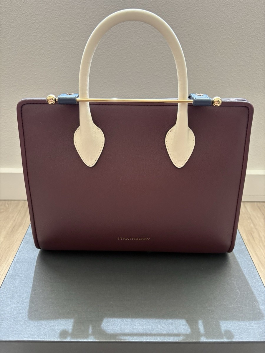 Strathberry Midi Tote Bag “Burgundy/Navy/Vanilla Meghan Markle” With Strap