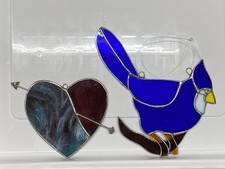 Blue Bird  Two-Tone Heart Stained Glass Suncatchers