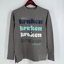 NWT NHL Seattle Kraken Ice Hockey Spell Out Crew Neck Pullover T-Shirt Gray SZ S