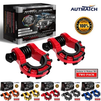 AUTMATCH 3/4'' Mega D Ring Shackle 68,000lbs for Winch & Tow Strap Recovery