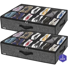 Sturdy Under Bed Shoe Storage Organizer, Set of 2, Fit 12 to 24 Pairs, Underbed