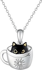 Lovely Black Cat Necklace, Silver, For Girls Aged 3 and Above