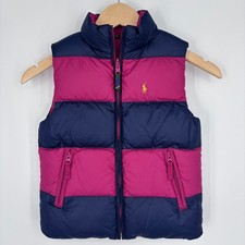 Polo Ralph Lauren Reversible Down Puffer Vest Girls Size 7 Pink Navy Blue Crest
