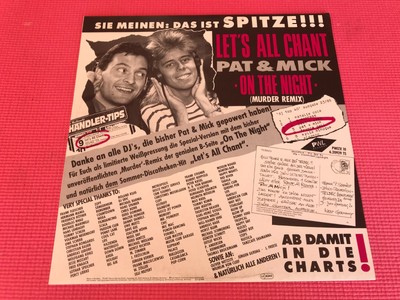 PAT & MICK - Let's all chant / On the night murder remix 12'' 1988 - GERMANY RARE!