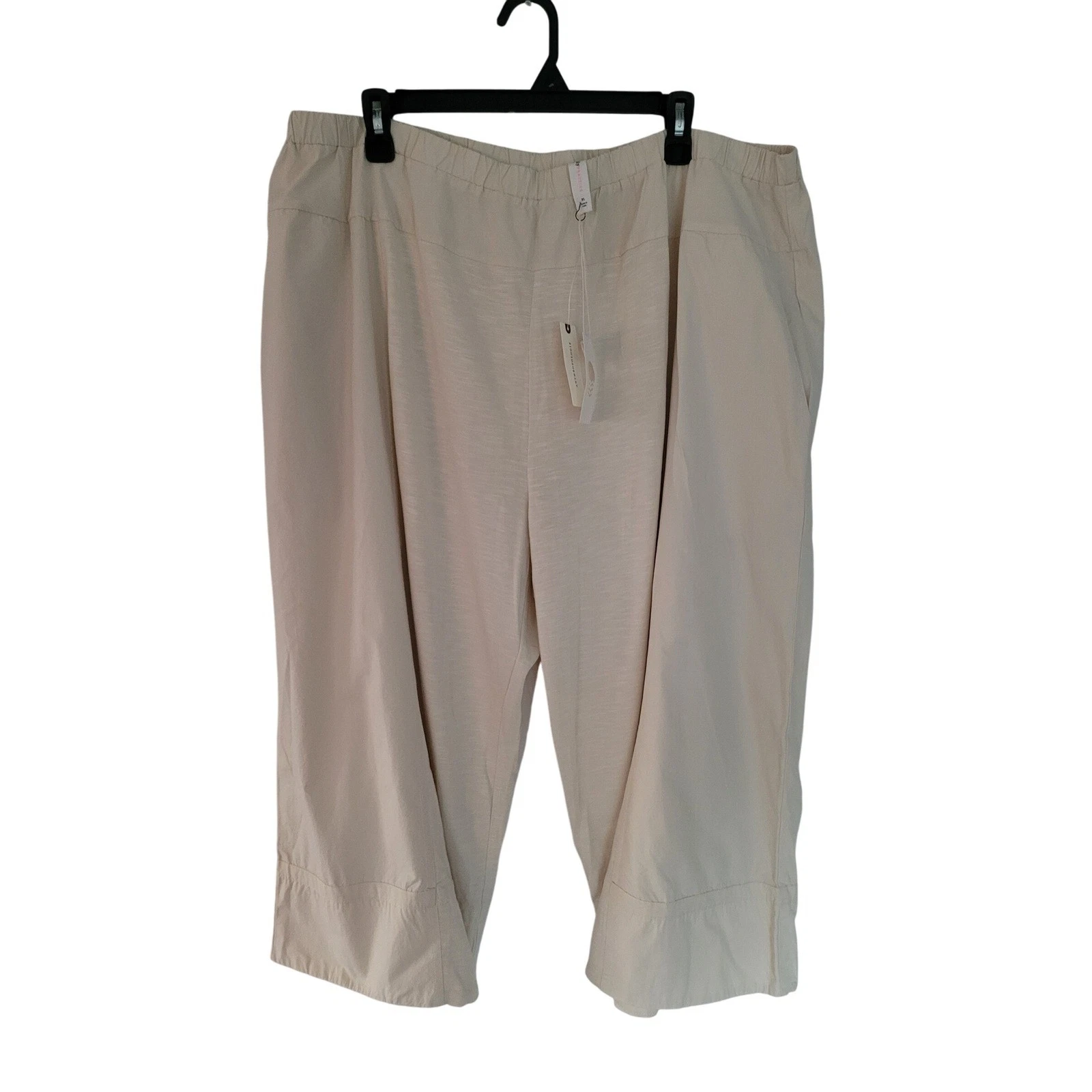 Anthropologie Daily Practice XL Beige Cropped Wide Pants Elastic Waist New #C