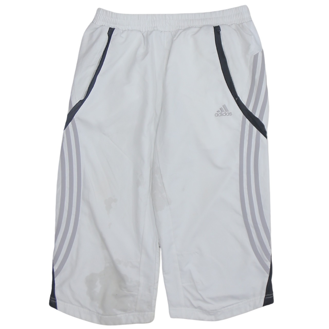 Adidas Mens White Sports Shorts Three Stripe Elastic Waist Mesh Lining Logo M