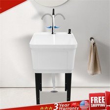 Commercial Utility Sink Laundry Tub Freestanding w/ Drain and Faucet for Garage