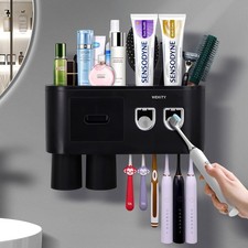 Multifunctional Wall-Mounted Toothbrush Holder, Automatic Toothpaste Dispense...