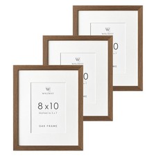 8x10 Solid Oak Wood Picture Frame with Mat to 5x7 - Walnut Photo Frame Set of 3