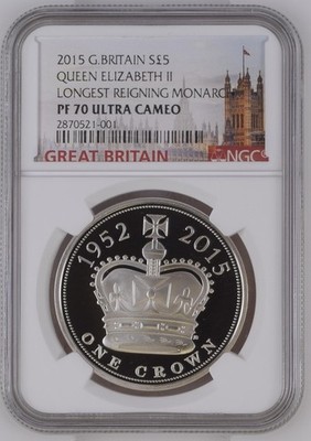 コレクション 2015 Isle of Man SilverCROWN PF 70 UCAM 2015 Great Britain 5 Pounds Longest Reigning Monarch NGC PF70 UCAM