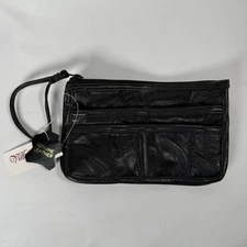 Vintage Village Fair Genuine Leather Patchwork Wristlet Wallet Purse Travel 