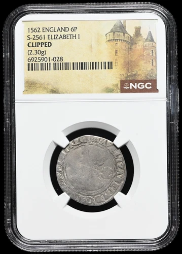 ENGLAND. Elizabeth I. 1558-1603. Silver Sixpence, S-2561, NGC Clipped