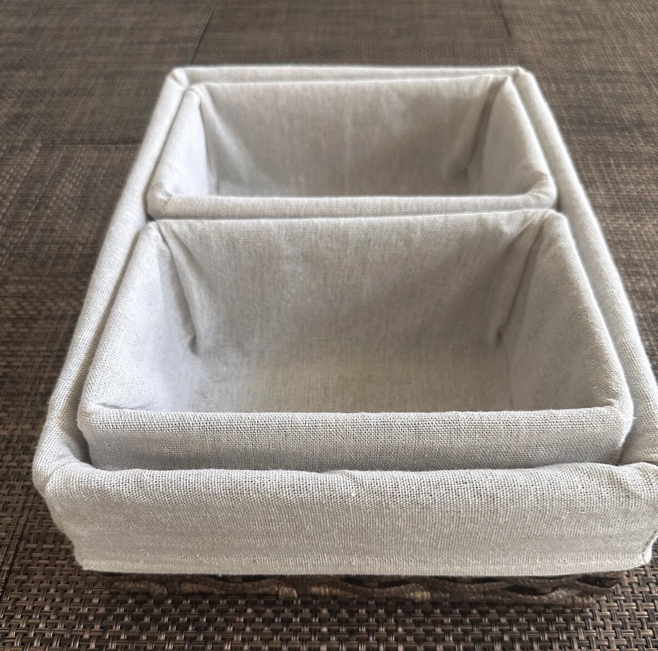 NWOT Set Of 3 Plastic Wicker Baskets With Removable Cloth Liners - Image 3 of 4