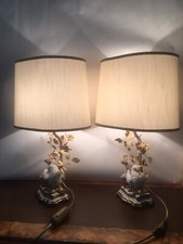 Zwei MANGANI  Porzellan TischLampen Stoffschirm Dekorativ Italienische Design