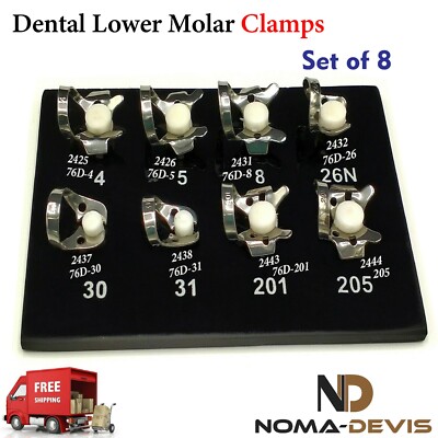 Rubber dam clamps Dental Instruments Tissue Lower molar Clamps Set of 8 BEADEN  