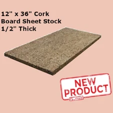 12" x 36" Cork Board Sheet Stock 1/2" Thick Insulation Semi Rigid Naturally Dark
