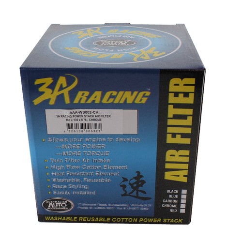 3A Racing WS002-CH Pod Air Filter 3″ or 76mm Chrome Re-Usable Winner 601.2 CFM - Picture 9 of 9