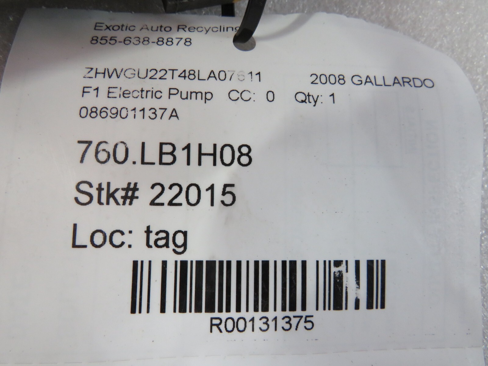 Lamborghini Gallardo, Spyder, F1 Electric Pump, Used, P/N 086901137A