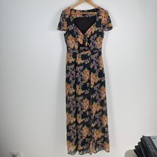 Asos womens maxi dress size 12 black floral short sleeve Vneck 049017