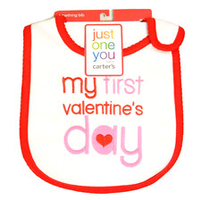 Carter  s "My First Valentine's Day" White Red Pink Teething Bib NWT