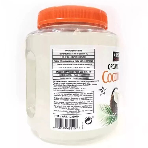 Kirkland Organic Coconut Oil Unrefined Virgin Cold Pressed 100% Pure 2.38kg Tub - Picture 2 of 6