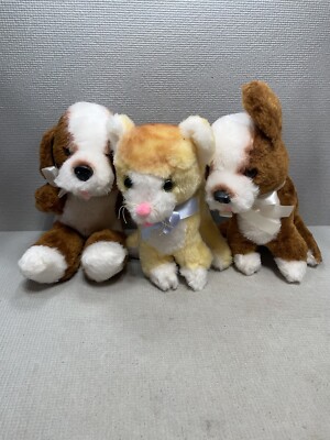 Vtg Dog Cat Plush Stuffed Animals Happiness Aid Well-made Toys 2 Dogs 1 Cat
