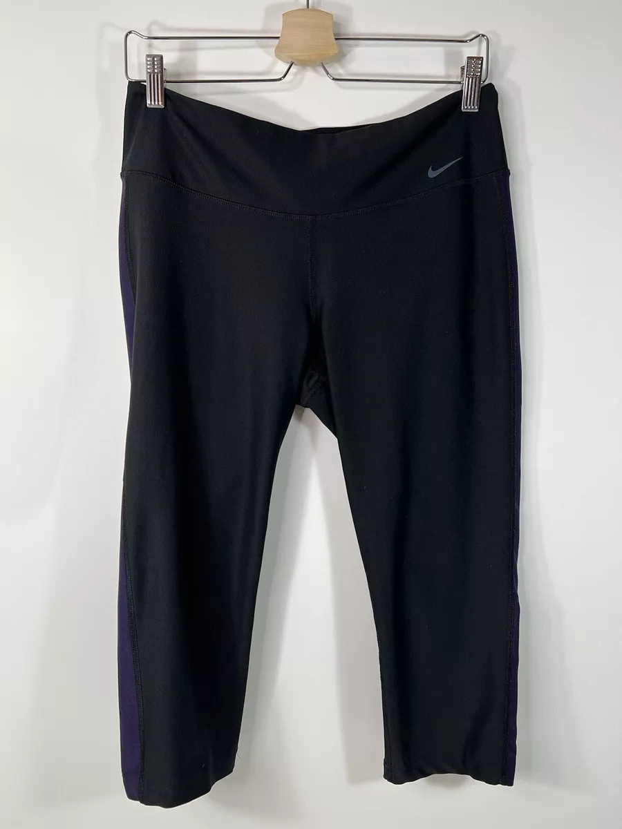 Nike Dri Fit Power Leggings Capri 802948-011 Black Purple Women's Large L