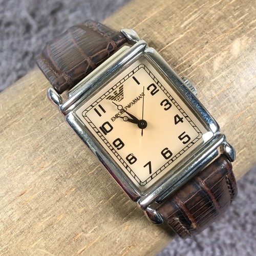 Emporio Armani Women AR-0204 Tank Brown 24mm Leather Quartz Analog Watch