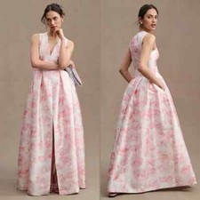 Sachin & Baby Brooke V-neck Sleeveless Long Pink Floral Gown Sz 0 Nwt $825