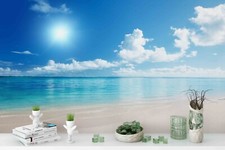 3D Blue Sky Beach Sea Clouds Self-adhesive Removeable Wallpaper Wall Mural 2