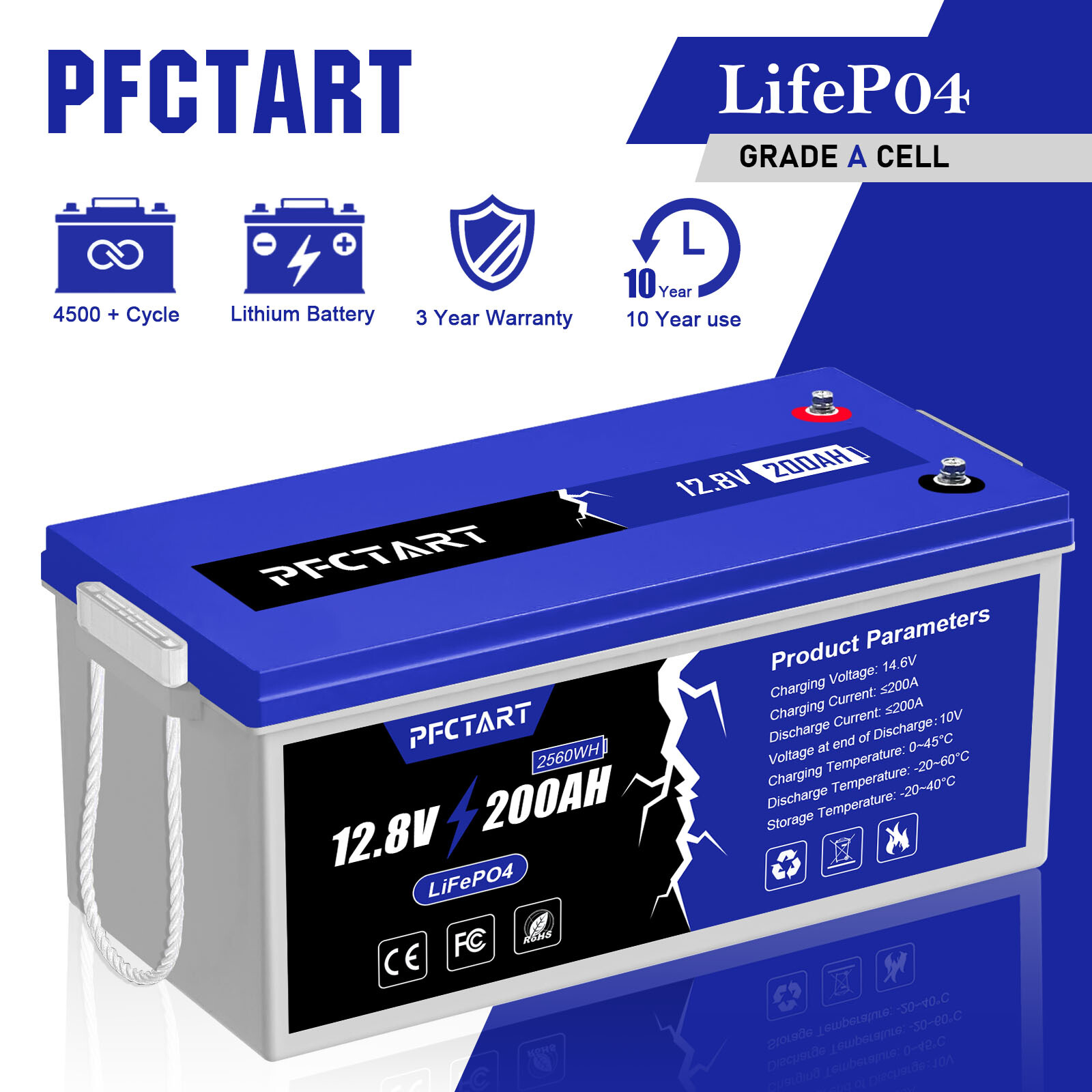 12V 200Ah Lithium Iron Phosphate LiFePO4 battery Deep Cycle For Solar RV OffGrid