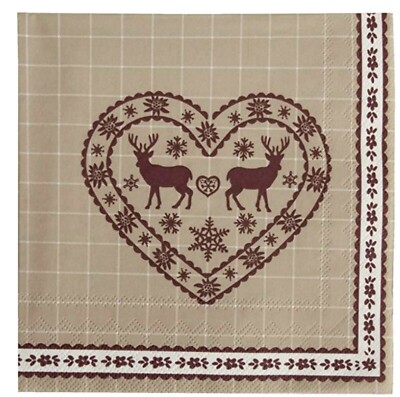 60 Servietten Papier (3 Pakete) 33 x 33 cm Hirsch Herz Edelweiß Clayre & Eef