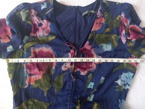 Julia Jordan Sz 14 Dress Metallic Floral V-Neck Long Sleeve Maxi Back Zip Lined - Picture 2 of 19