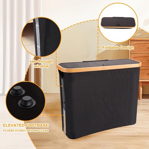 Bamboo OxfordCloth Toilet Paper Roll Storage Basket StorageBox Bathroom Organize - Picture 7 of 13