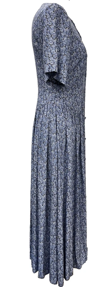 Vintage Laura Ashley Blue Floral Shirt Dress Sz 10/12 1991 - Image 4 of 4