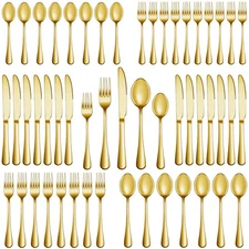 30 Pcs Gold Silverware Set Service for 6, Premium Stainless Steel Flatware Se...