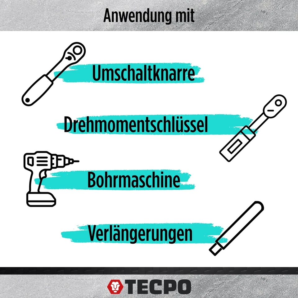 TECPO STECKSCHLÜSSEL SATZ 1/2 ZOLL SET 21-TEILIG 8-36 mm VIELZAHN NÜSSE KFZ NUSS - Bild 4 von 4