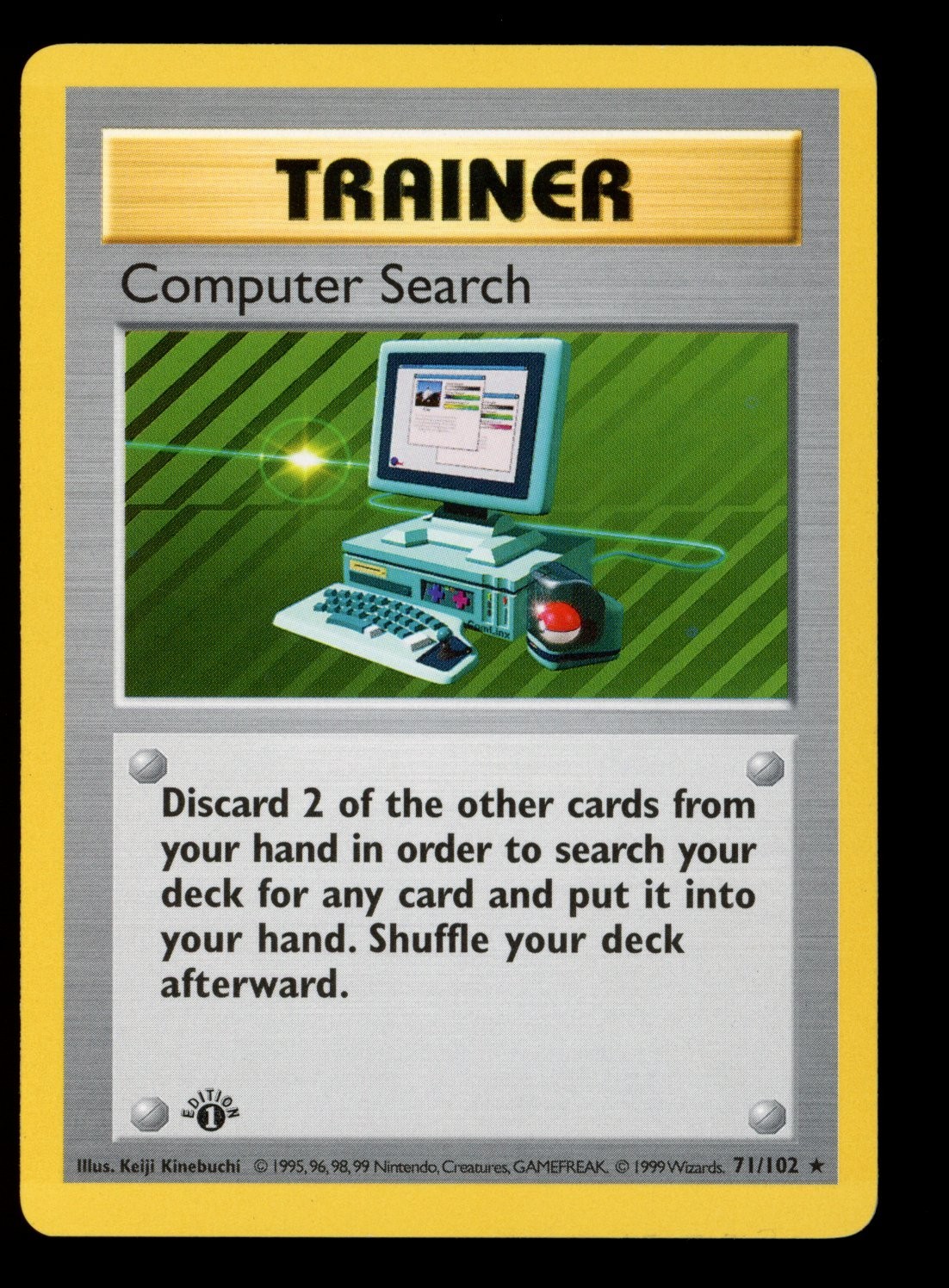 1999 POKEMON BASE SET SHADOWLESS 1ST EDITION COMPUTER SEARCH 71/102 RARE NM